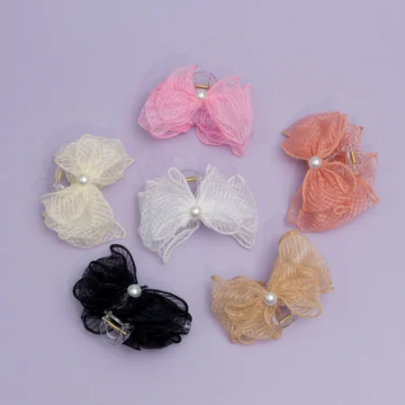 Pearl Center Mesh Bow Claw Clip