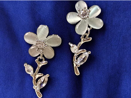 Korean Style Crystal Floral Blossom Drop Earrings – N091/3