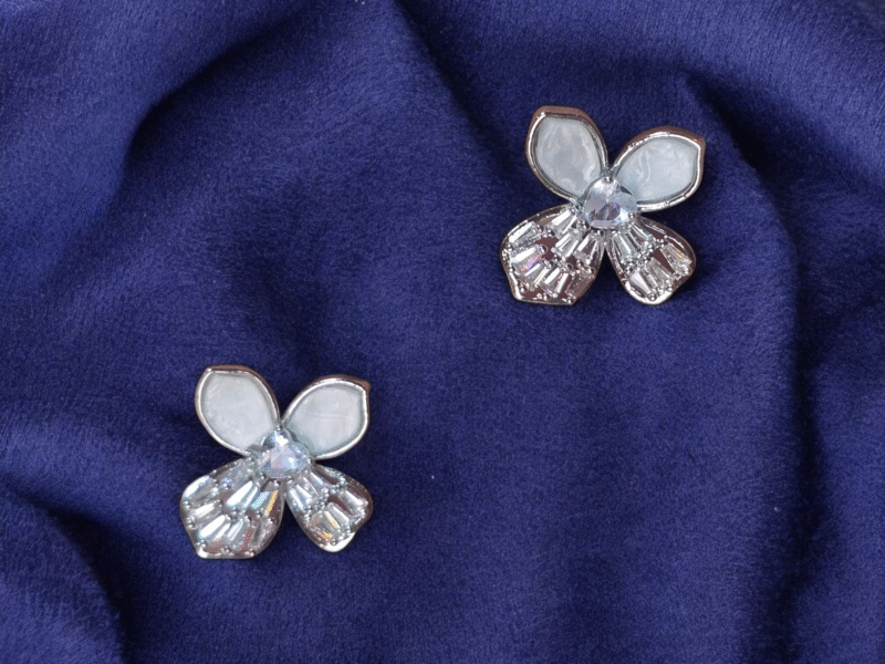 Floral Crystal Stud Earrings - Image 2