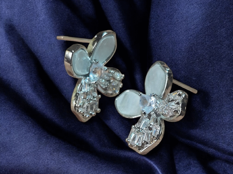 Floral Crystal Stud Earrings - Image 4