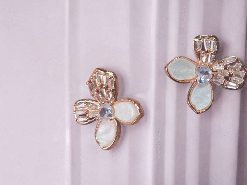 Floral Crystal Stud Earrings - Image 5
