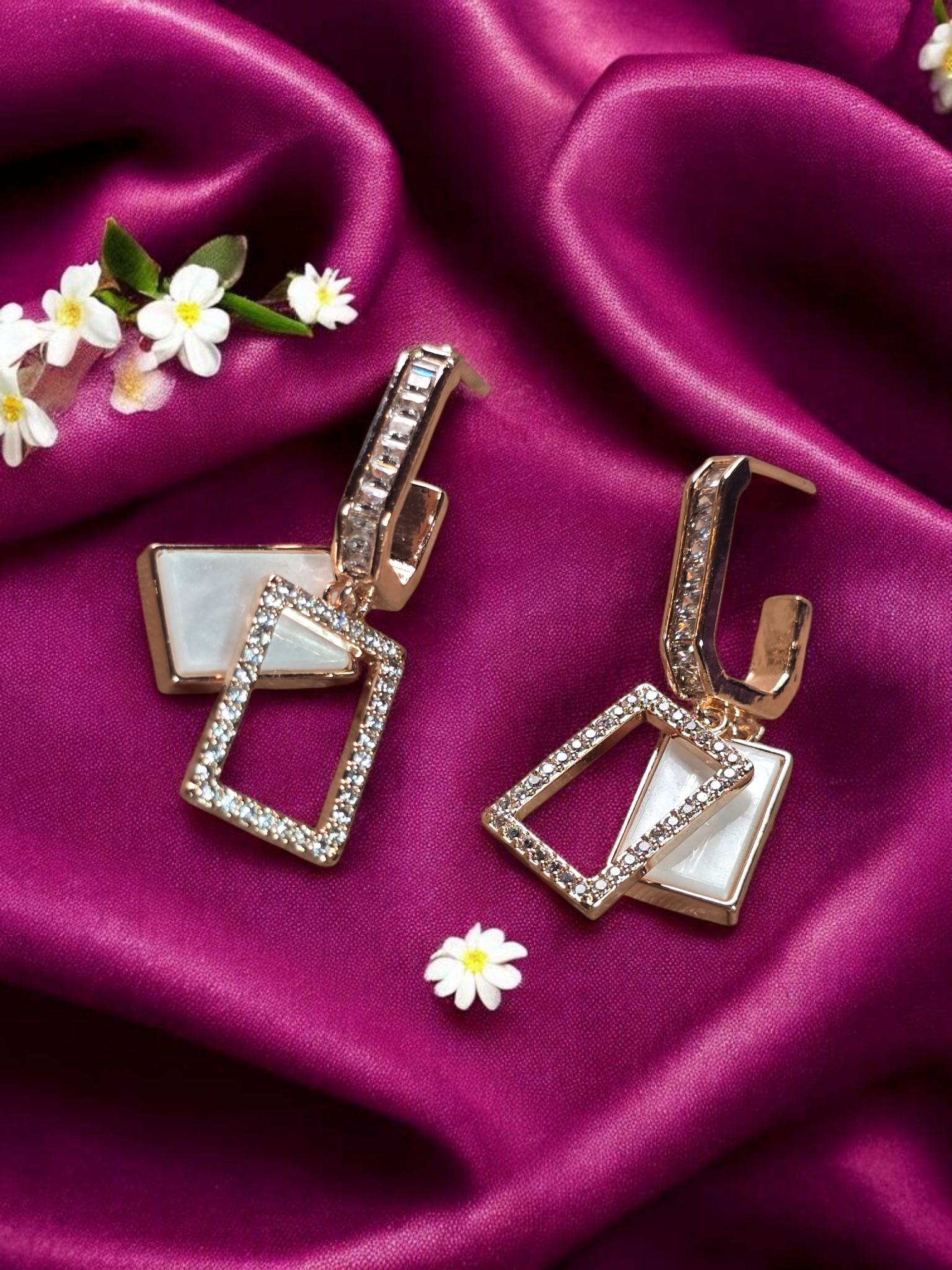 Crystal Glint Dual Rectangle Hooped Drop Earrings - Image 4