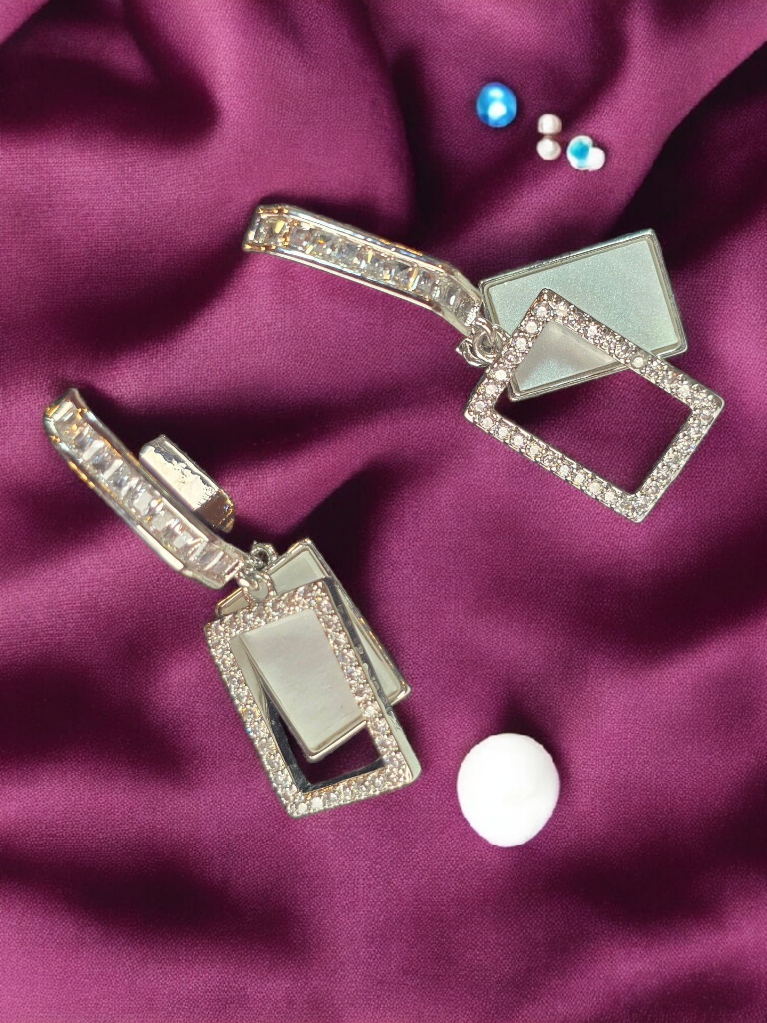 Crystal Glint Dual Rectangle Hooped Drop Earrings - Image 2