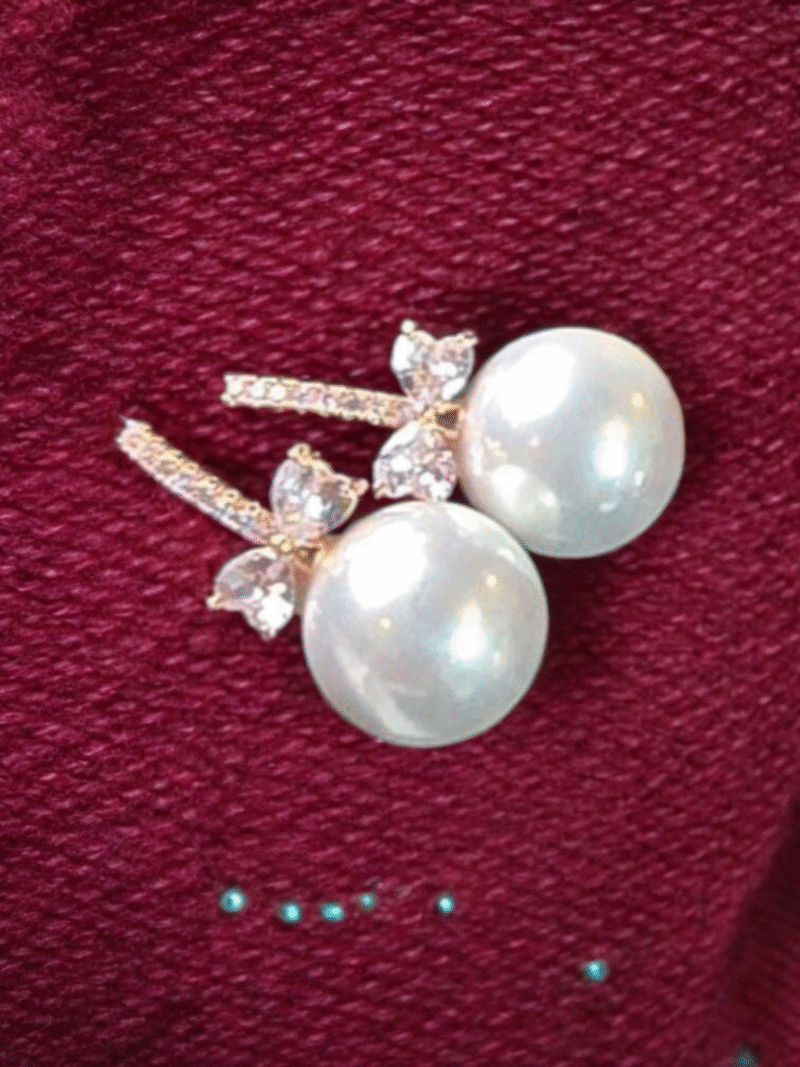 Lustrous Pearl with Sparkling Crystal Wings Studs - Image 2