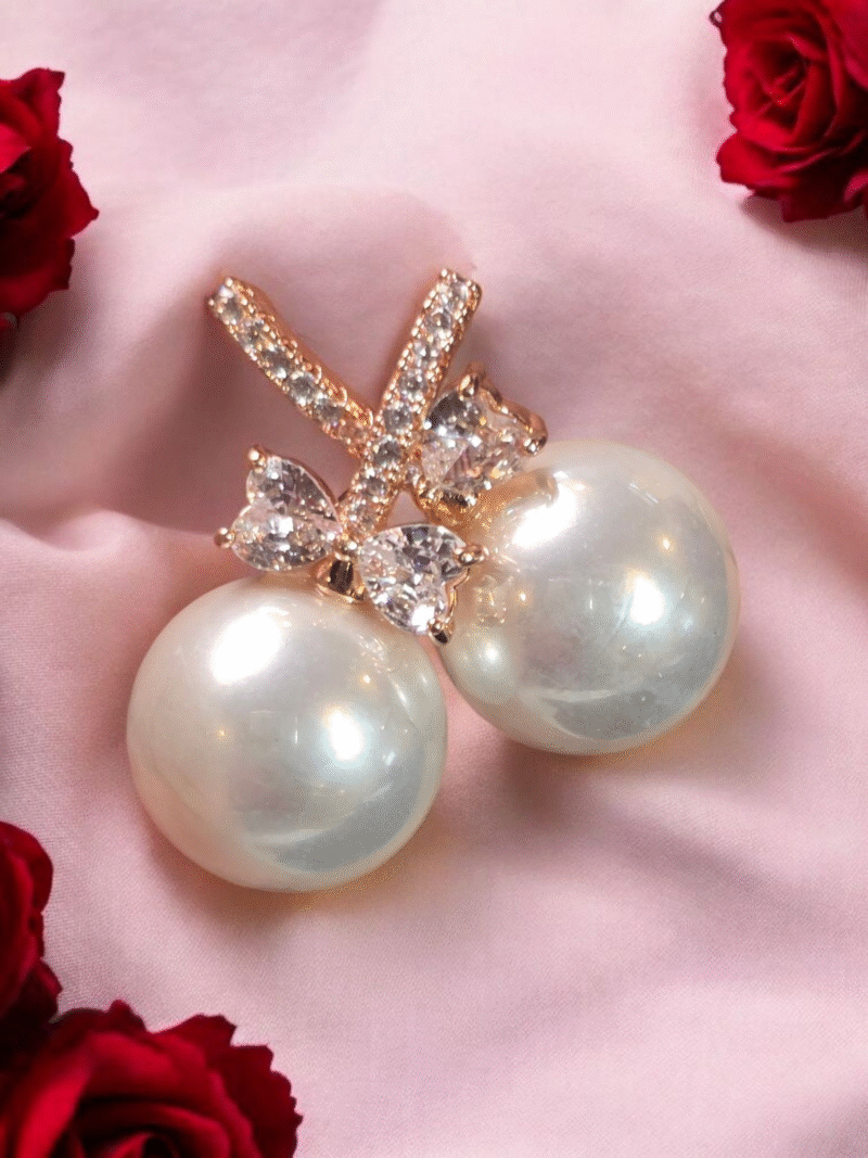 Lustrous Pearl with Sparkling Crystal Wings Studs - Image 3
