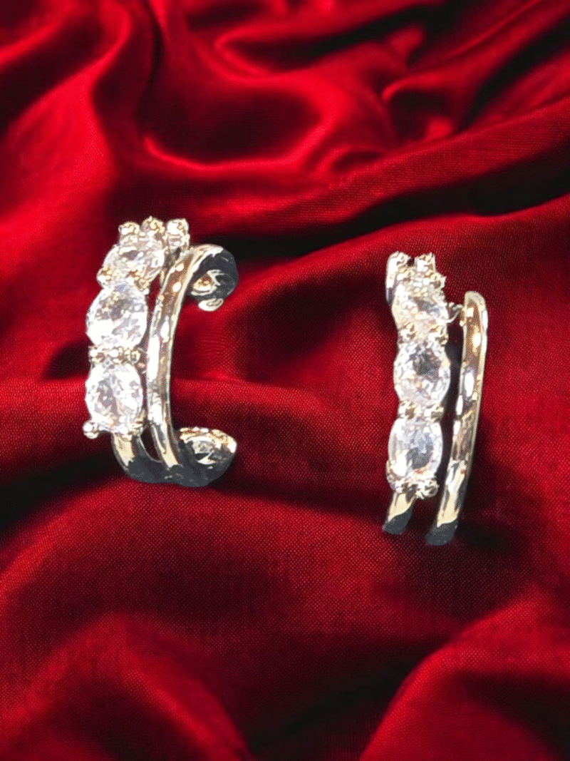 Sparkling Crescent Zirconia Curve Hoop Earrings