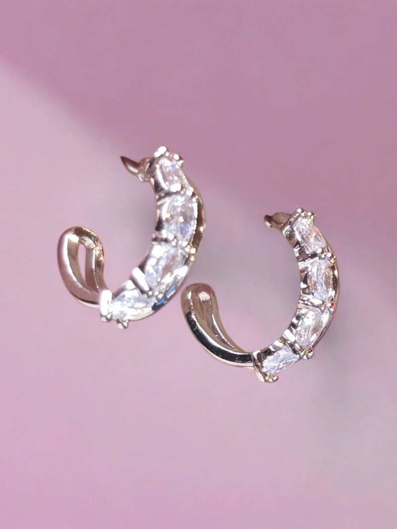 Sparkling Crescent Zirconia Curve Hoop Earrings - Image 3