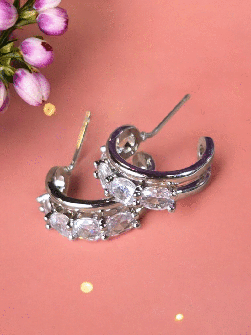 Sparkling Crescent Zirconia Curve Hoop Earrings - Image 2