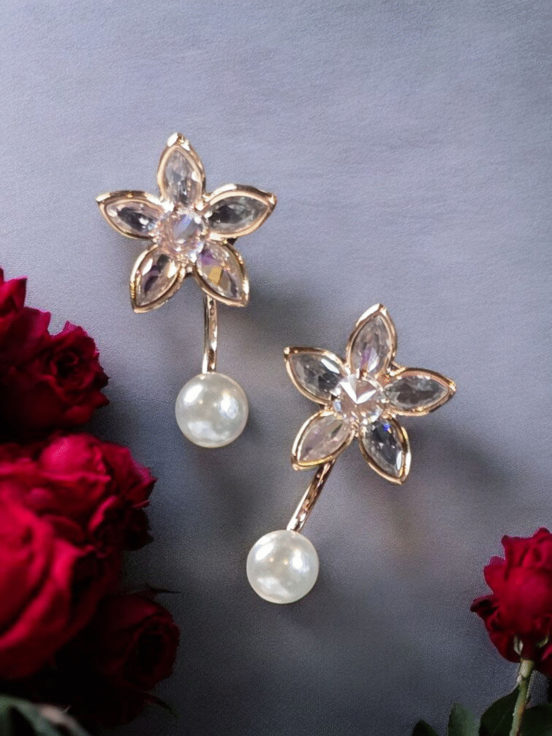 Icy Crystal Petal Floret with Dangling Pearl Arc - Image 4