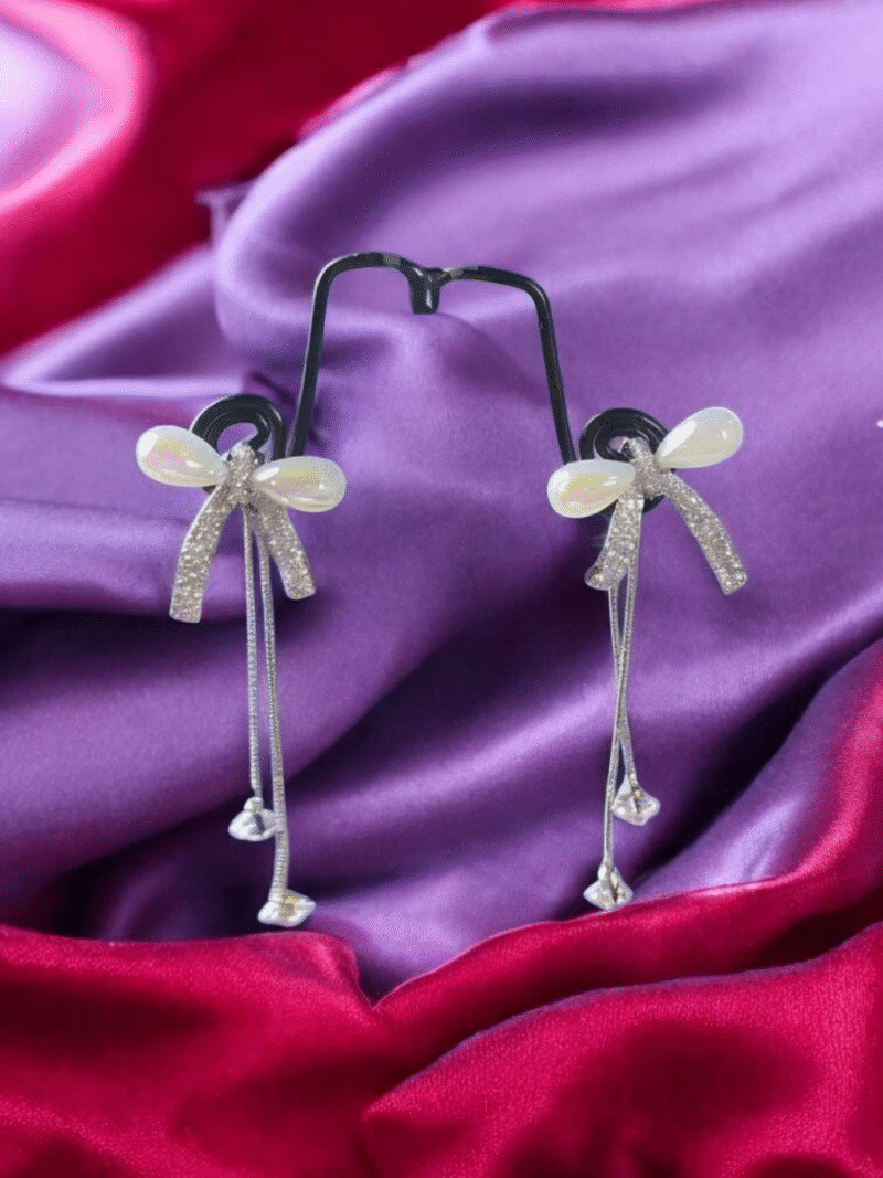 Pearl Ribbon - Bow Elegance with Delicate Crystal Tassel Drops - Image 3