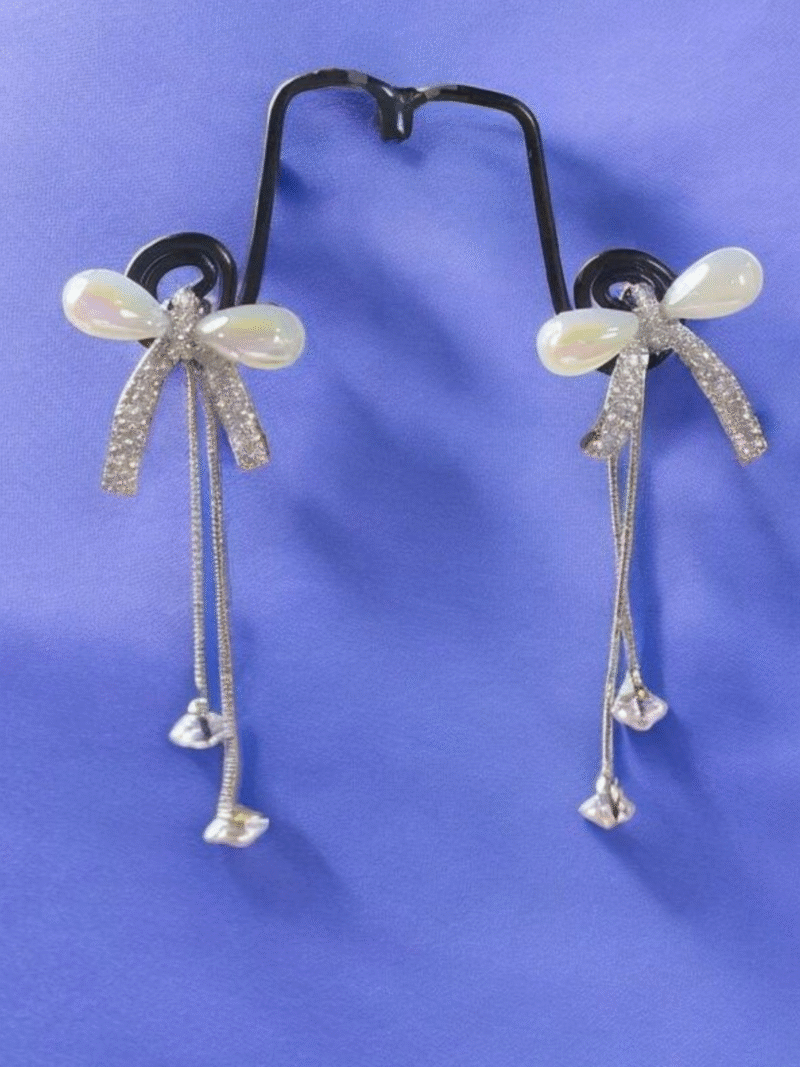 Pearl Ribbon - Bow Elegance with Delicate Crystal Tassel Drops