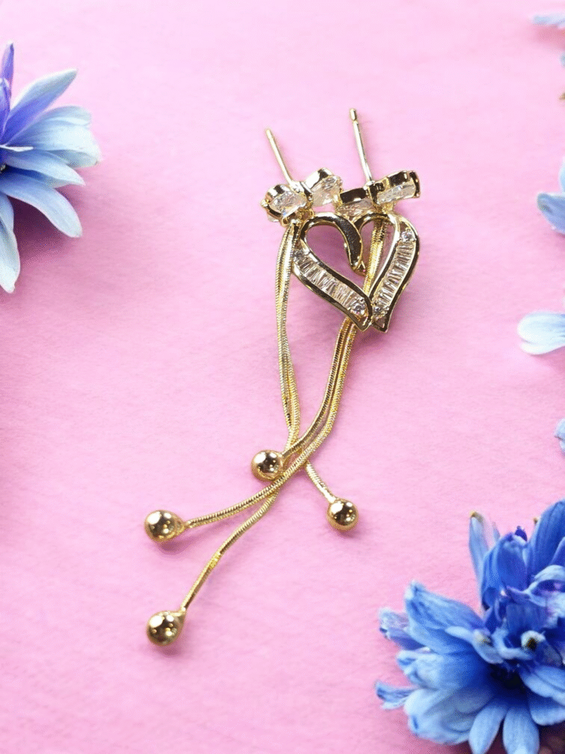Elegant Shimmering Ribbon Drop Danglers with Crystal Bow Studs - Image 4