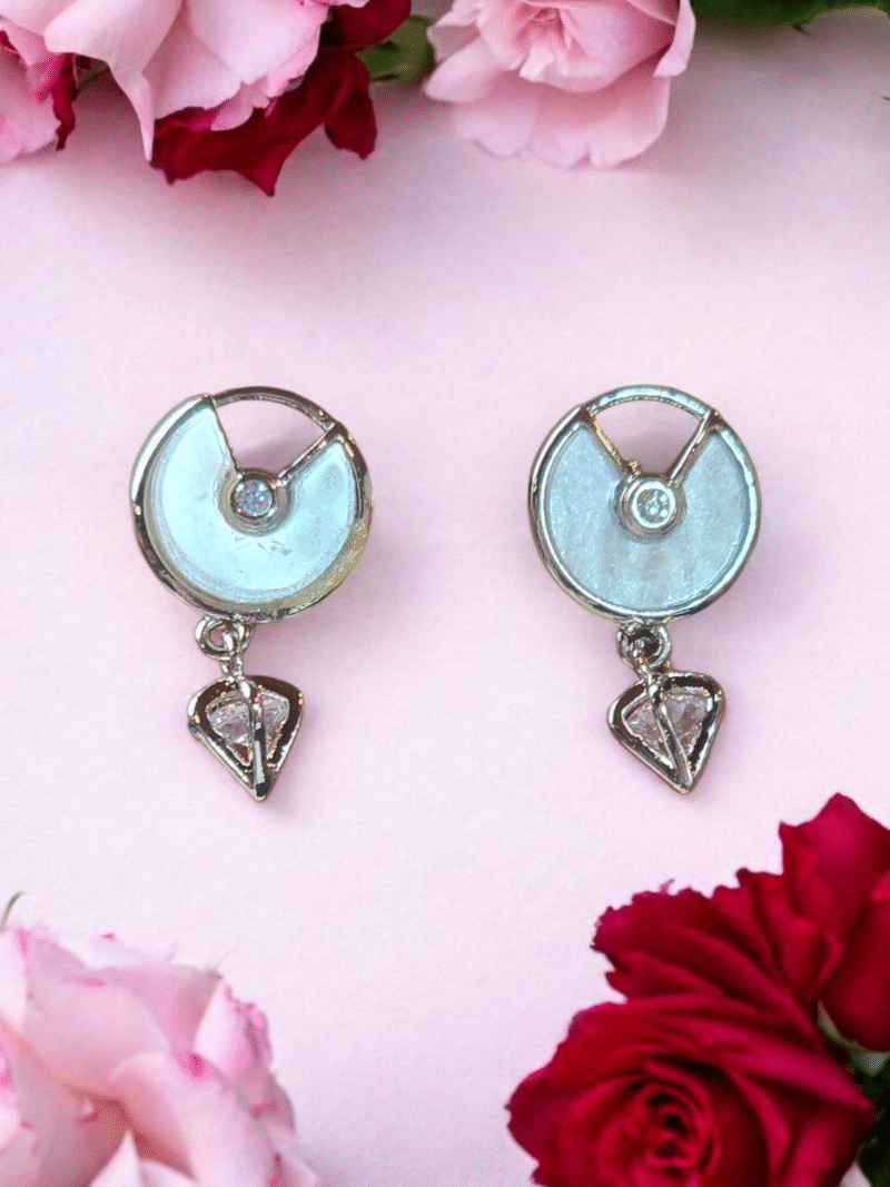 Lunar Gleam Heart-Drop Earrings – Moonlit Elegance with Crystal Charm