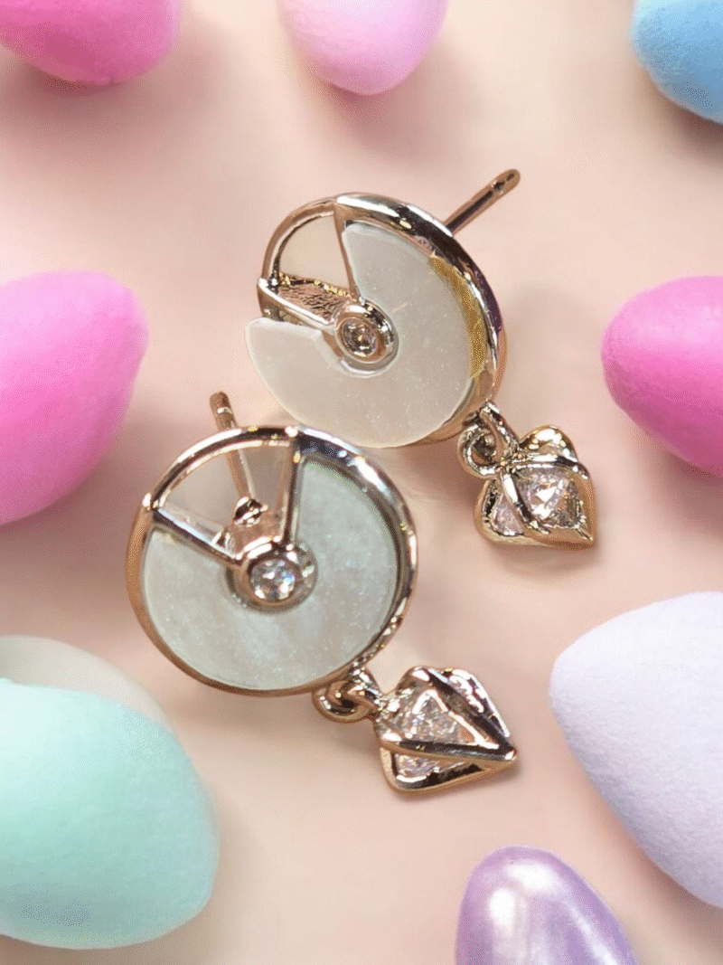 Lunar Gleam Heart-Drop Earrings – Moonlit Elegance with Crystal Charm - Image 2
