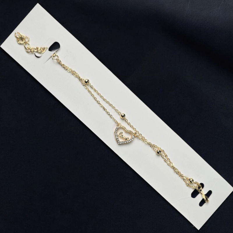 Gold Double Chain Heart Love Bracelet with Crystal Accents - Image 7