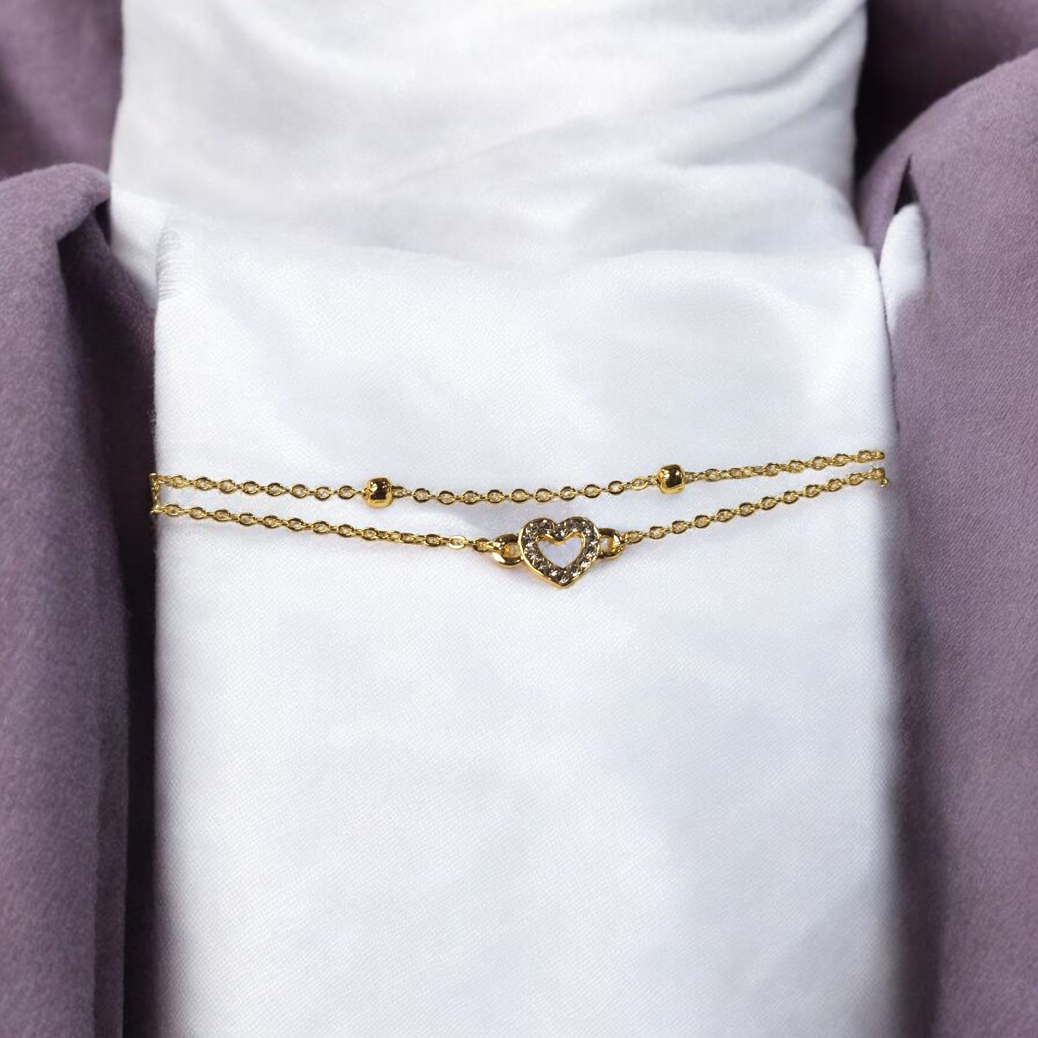 Eternal Heart Drape Dual Chain Heart Charm Bracelet - Image 2