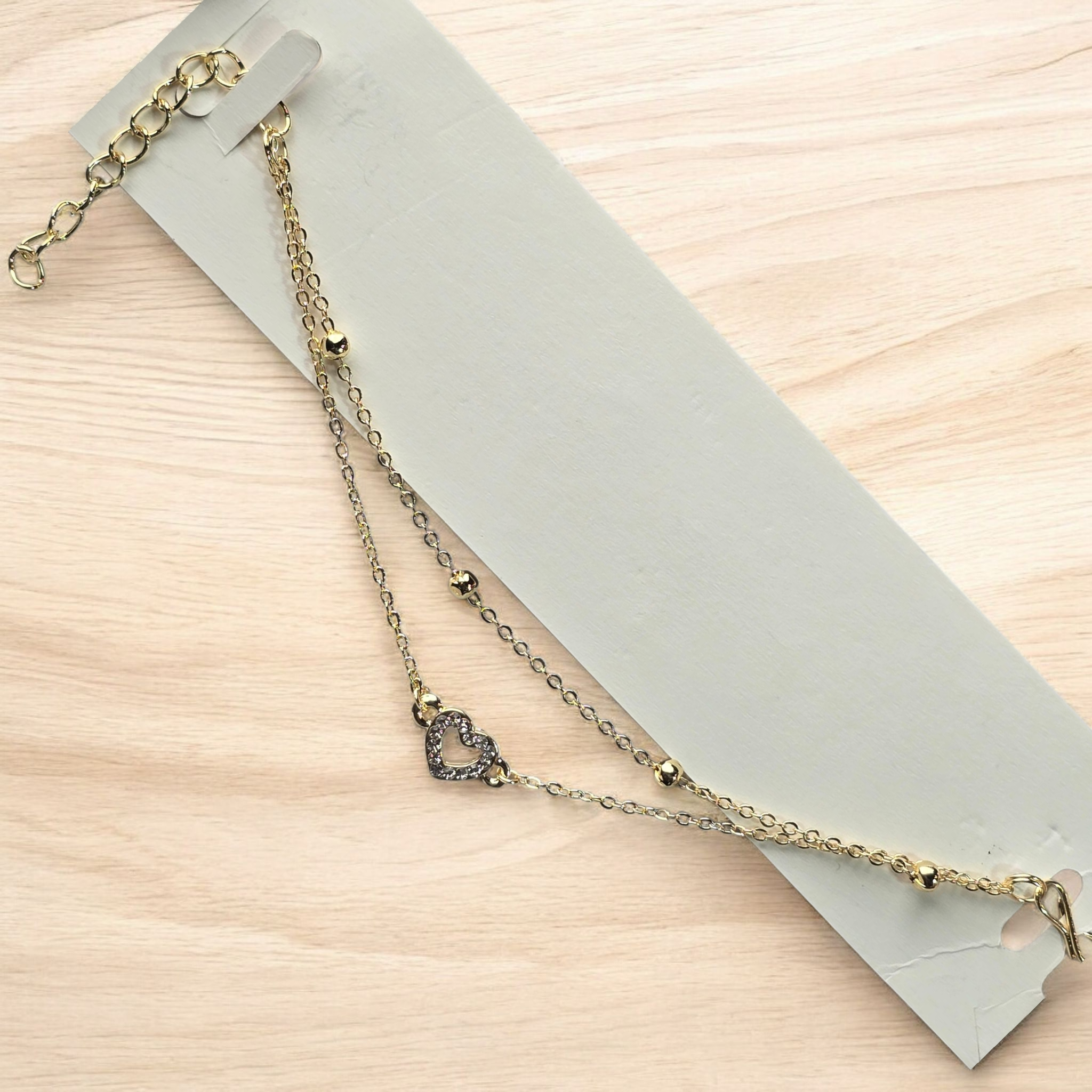 Eternal Heart Drape Dual Chain Heart Charm Bracelet - Image 3