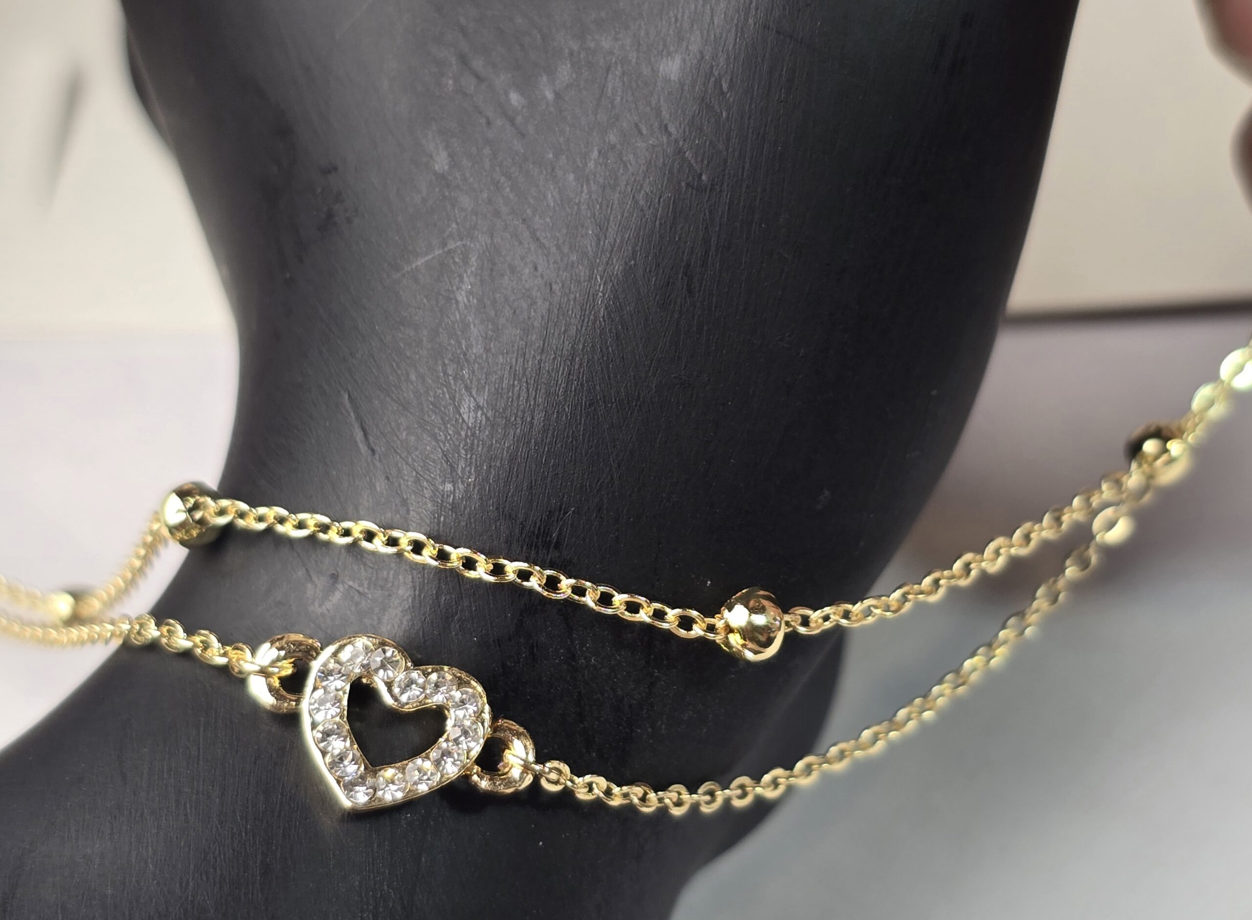 Eternal Heart Drape Dual Chain Heart Charm Bracelet - Image 4