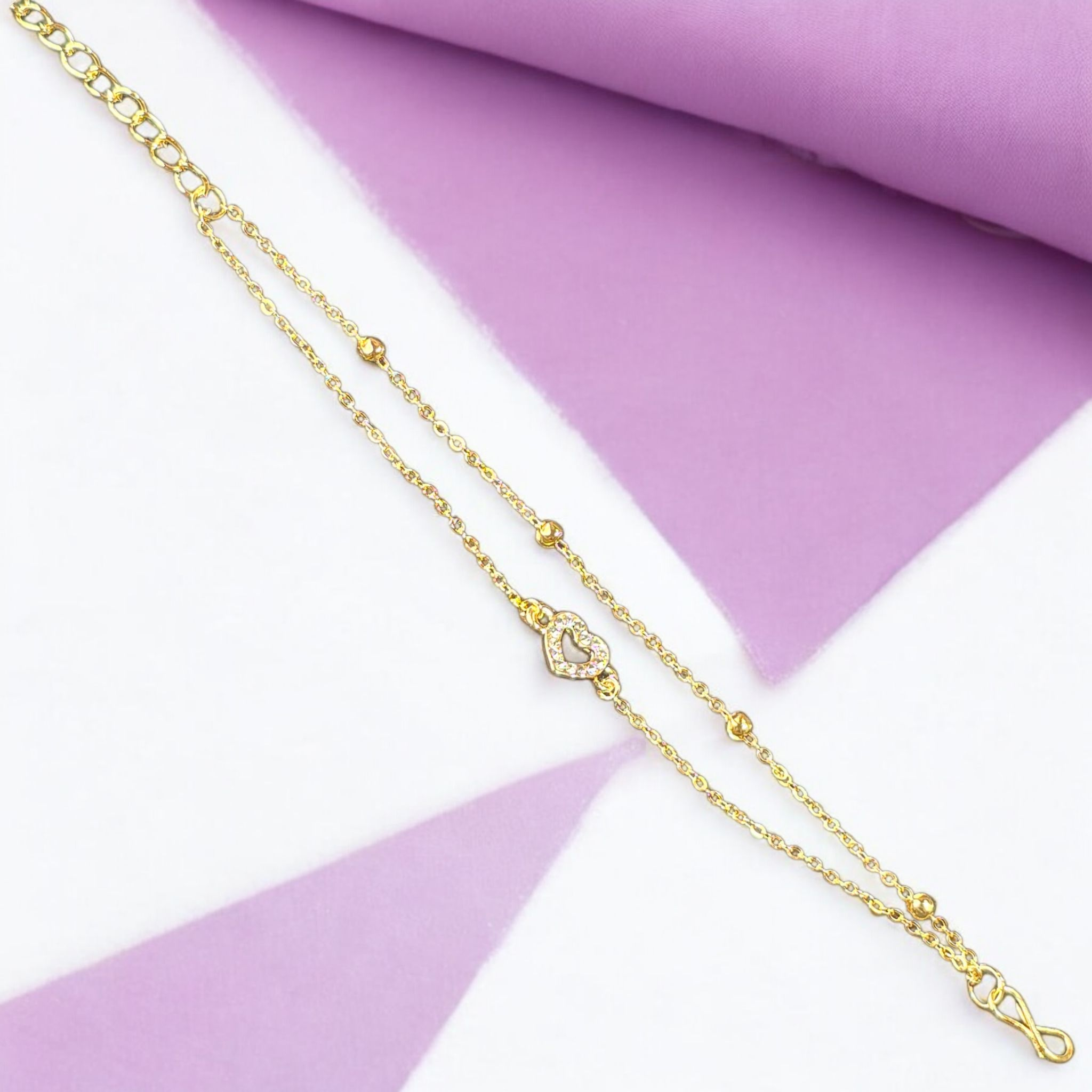 Eternal Heart Drape Dual Chain Heart Charm Bracelet - Image 5