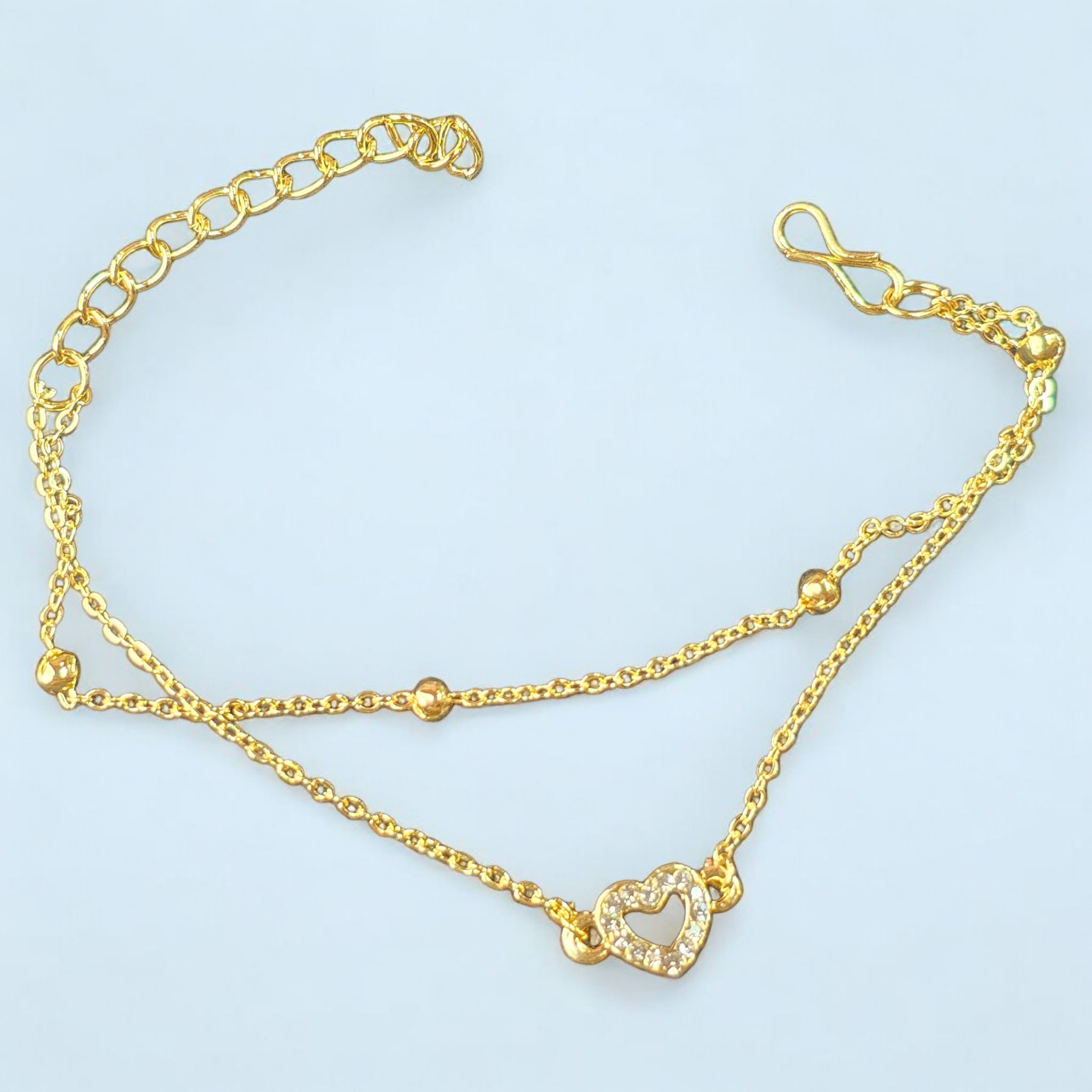 Eternal Heart Drape Dual Chain Heart Charm Bracelet
