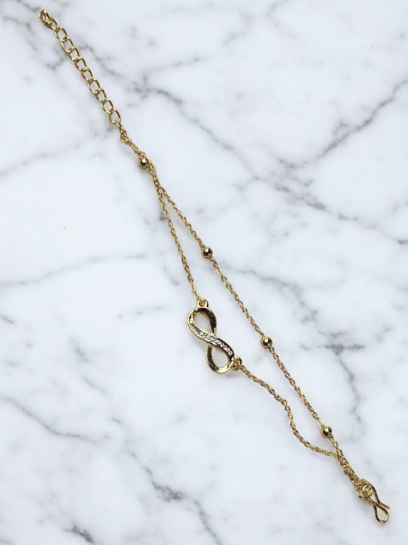 "Endless Radiance Gold Infinity Link Dual Layered Bracelet" - Image 6