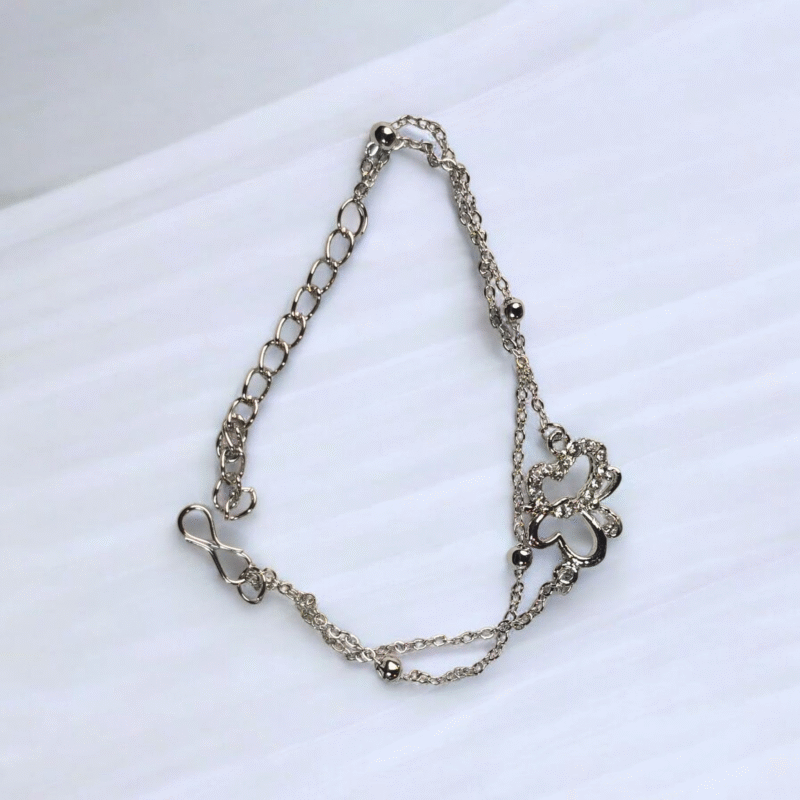 Whispering Wings Silver Butterfly dual layered Bracelet - Image 2