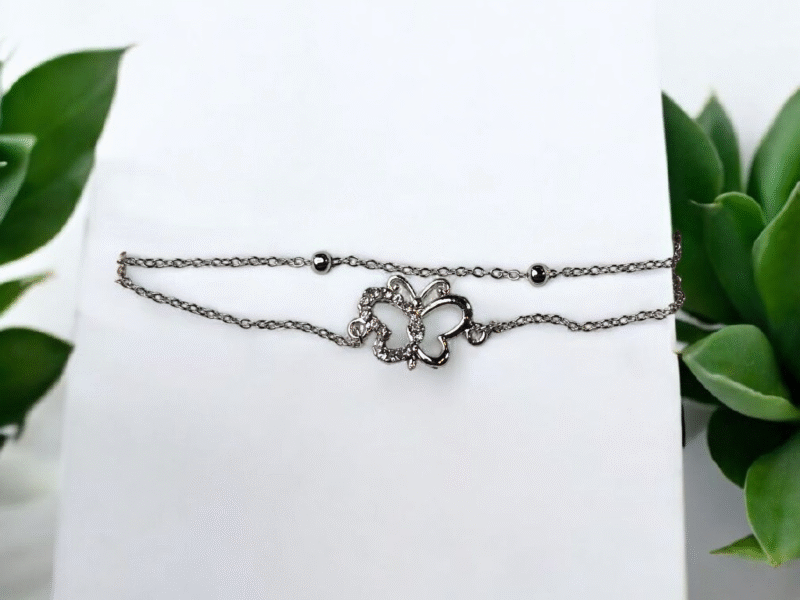 Whispering Wings Silver Butterfly dual layered Bracelet - Image 4