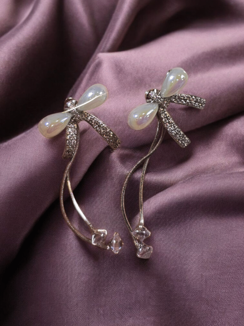 Pearl Ribbon - Bow Elegance with Delicate Crystal Tassel Drops - Image 4