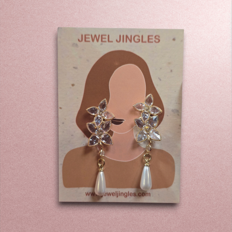 Radiant dual Floret Crystal Pearl Elegance Drop Earrings - Image 3