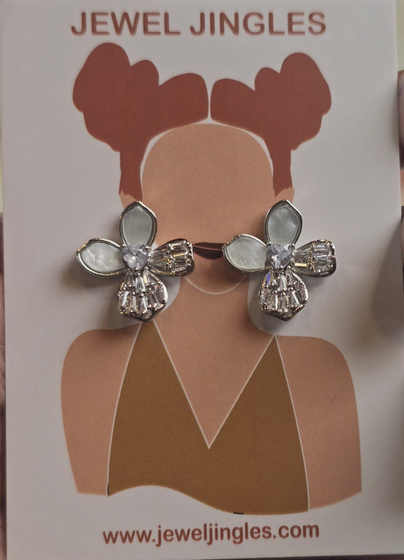 Floral Crystal Stud Earrings - Image 7