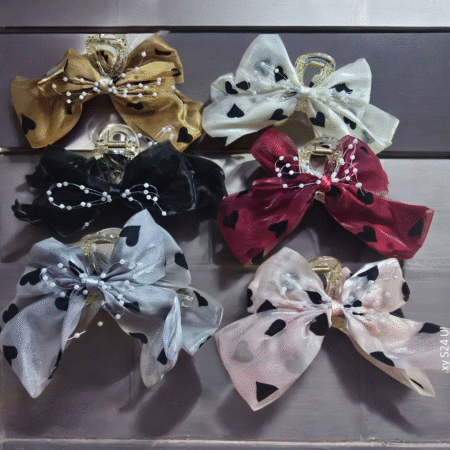 Cherie Heart Charm Mesh Bow Claw Clip