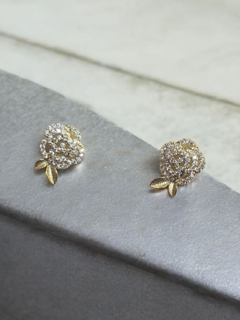 Golden Bloom Crystal Rose Studs - Image 3