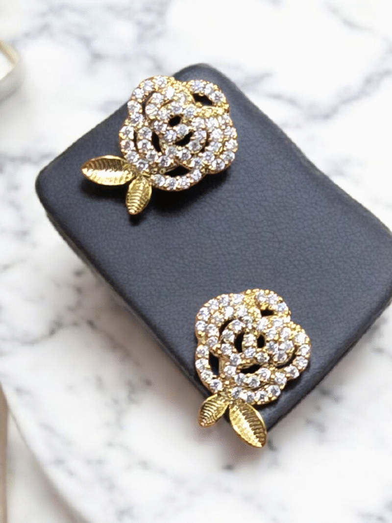 Golden Bloom Crystal Rose Studs - Image 4