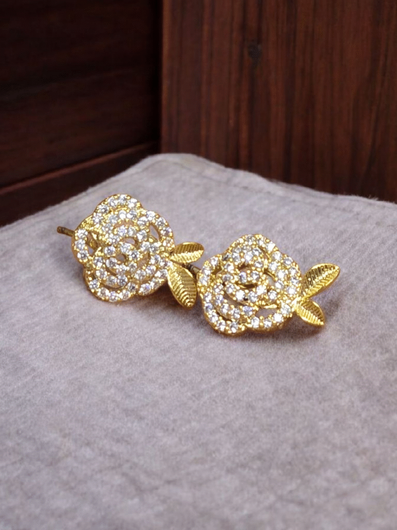 Golden Bloom Crystal Rose Studs - Image 5