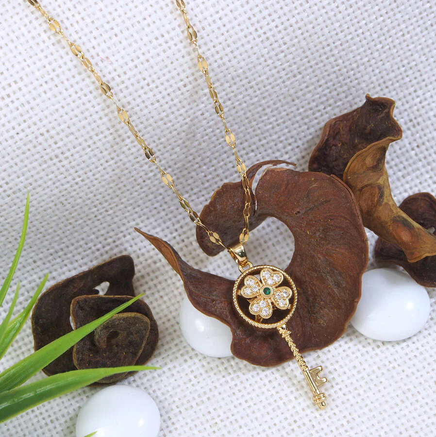 Key to Bloom Crystal Pendant Neck Chain - Image 2