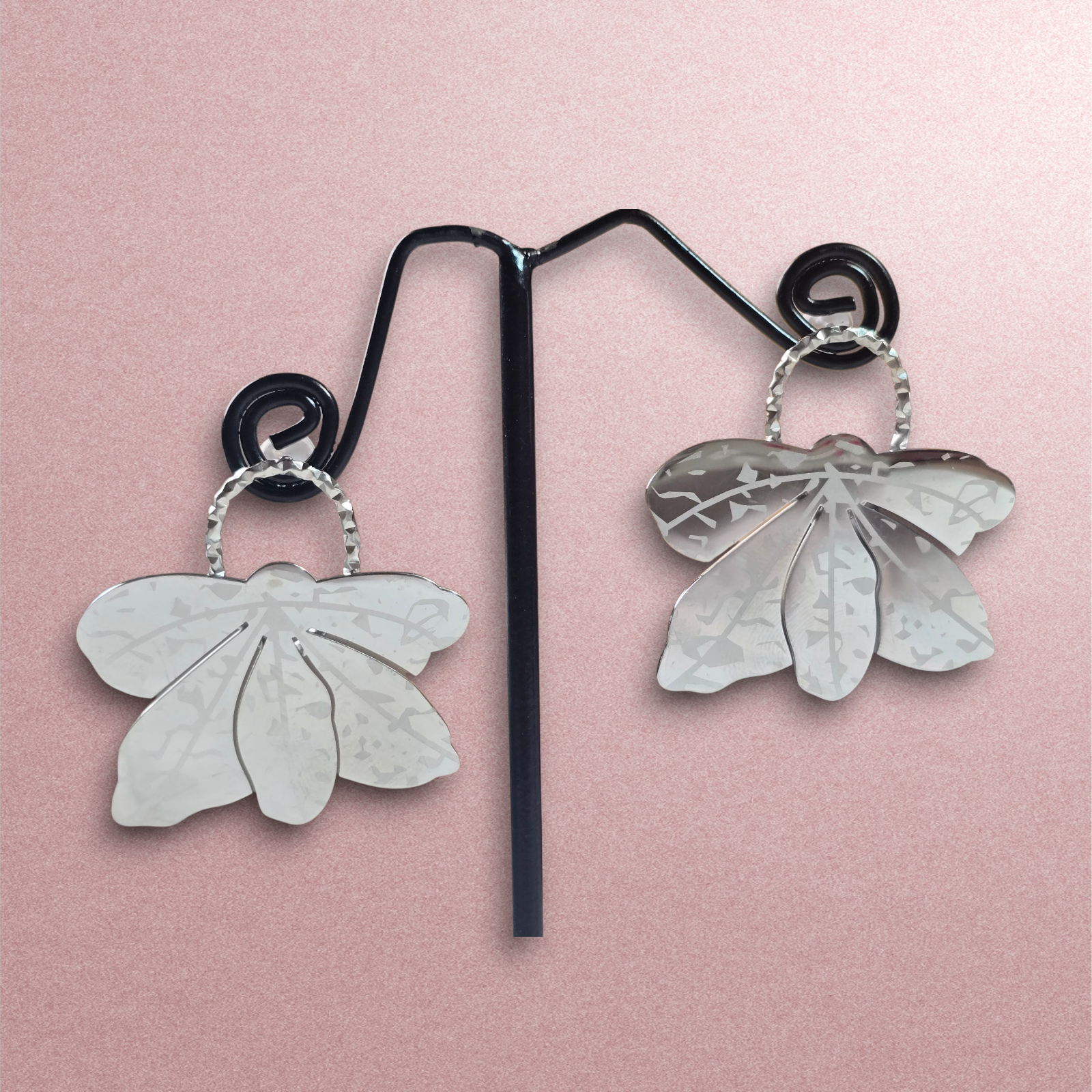 Midnight Moth Silver – Black Earrings - Image 5